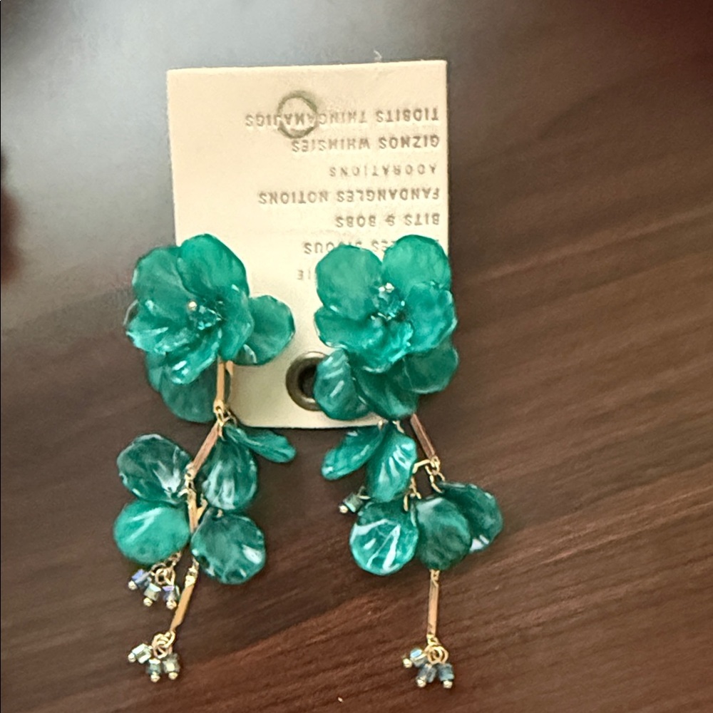 Anthropologie Teal Floral Earrings